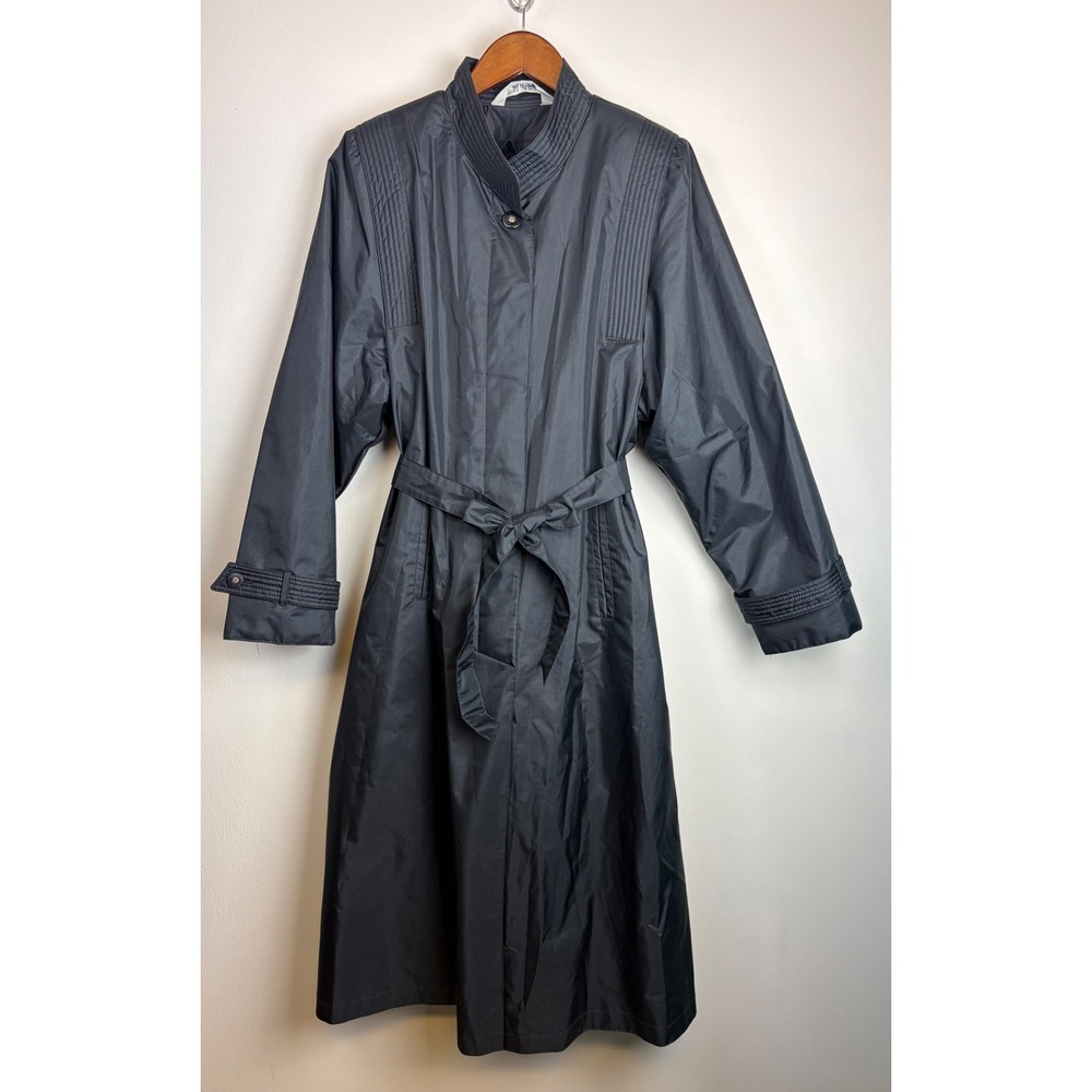 Windsor Bay Trench Coat 10 Black Rain Belted Vintage Monochrome 80s Lined Dark